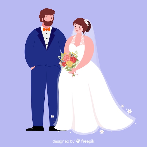 フラットデザインの結婚式のカップルの背景