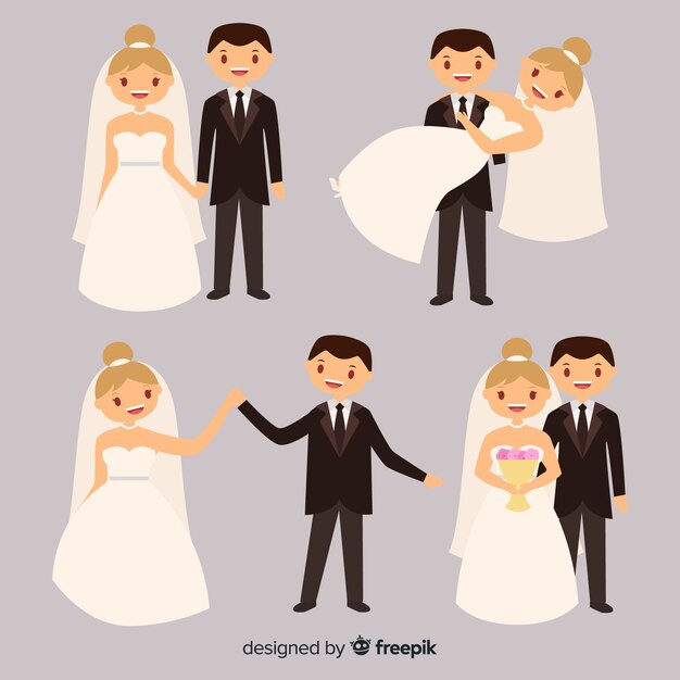 Flat design of wedding couple collection