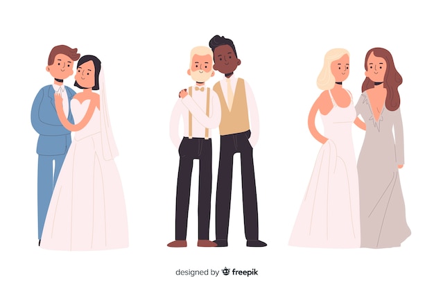 Free vector flat design wedding couple collection