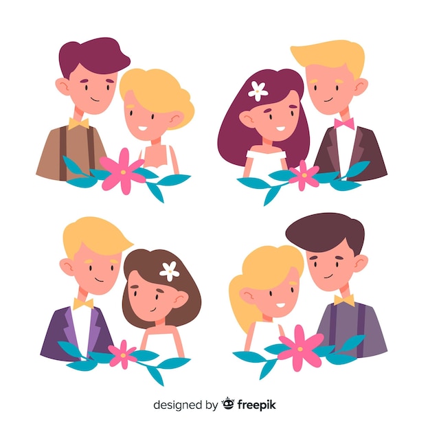 Flat design of wedding couple collection