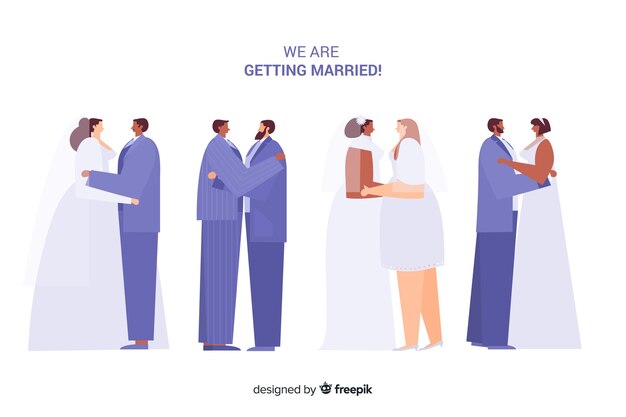 Flat design of wedding couple collection