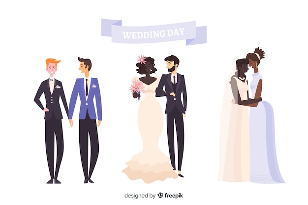 Flat design of wedding couple collection