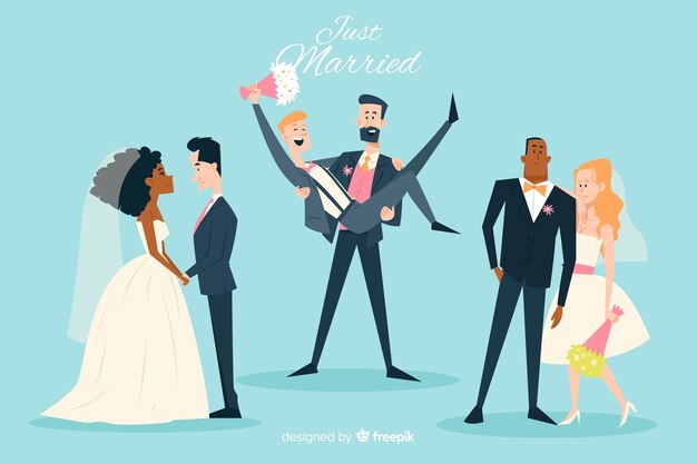 Flat design of wedding couple collection