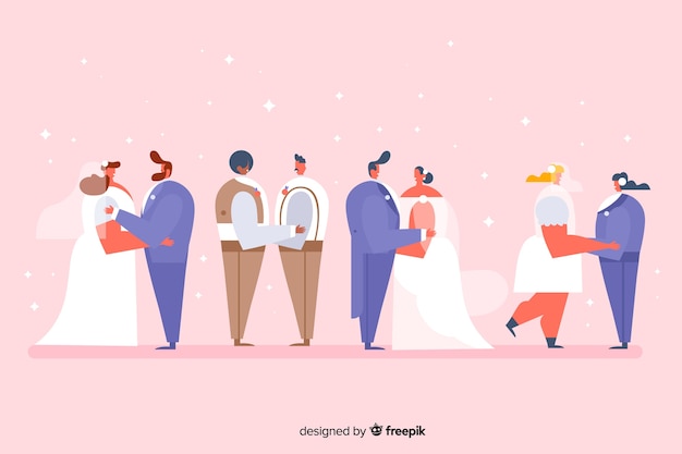 Free vector flat design  wedding couple collection