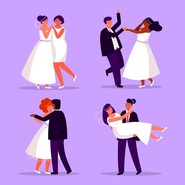 평면 디자인 웨딩 커플 댄스