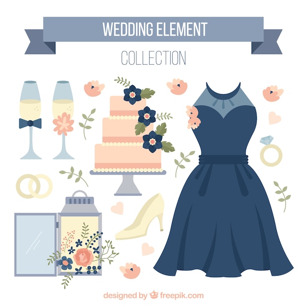 Free vector flat design wedding elements collection