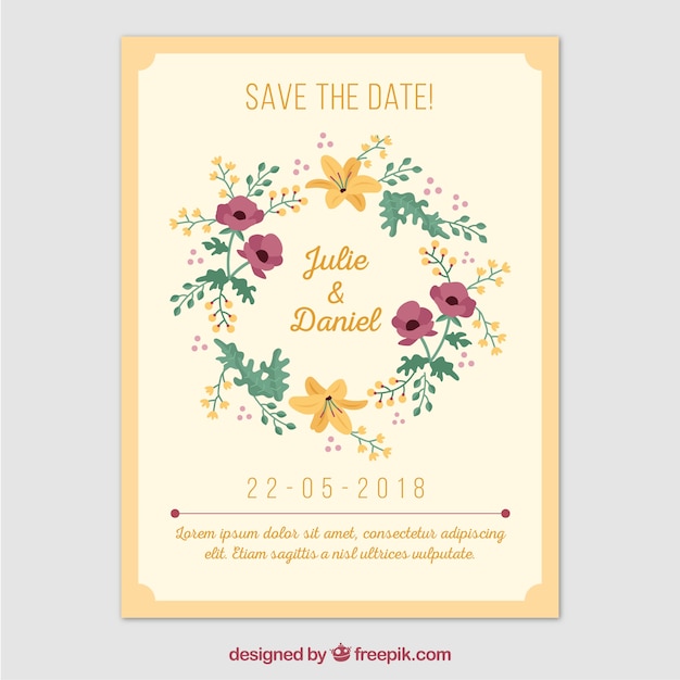 Flat design wedding invitation