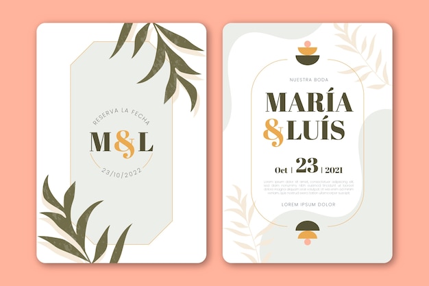 Free vector flat design wedding invitations in spanish