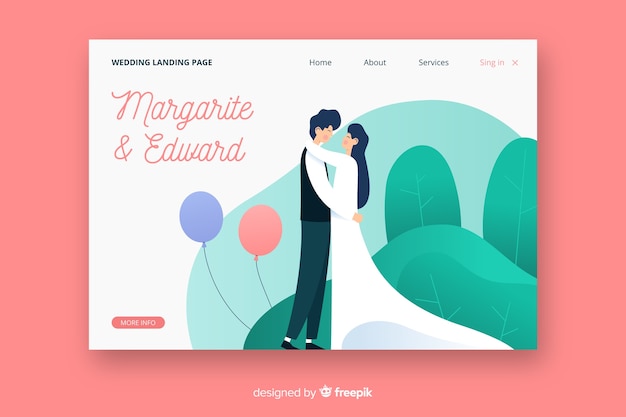 Free vector flat design wedding landing page template