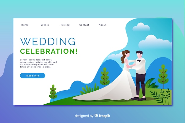 Vettore gratuito pagina di destinazione matrimonio design piatto con personaggi