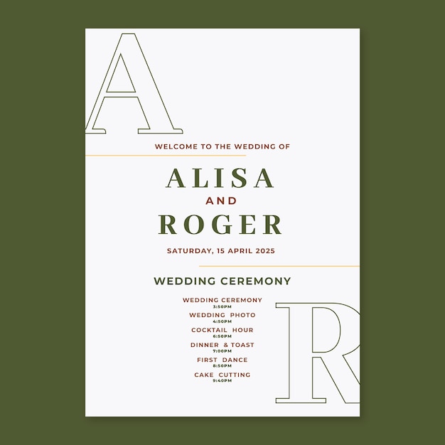 Free vector flat design wedding order of service template