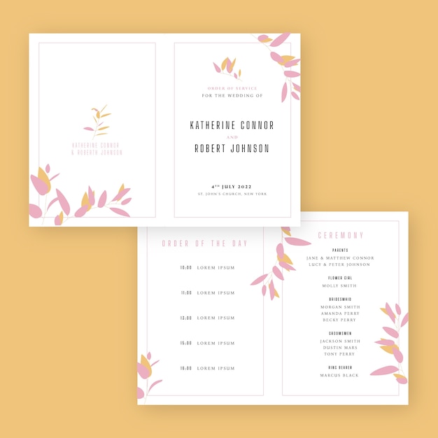 Flat design wedding order of service template