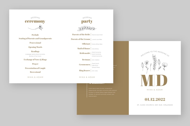 Flat design wedding order of service template