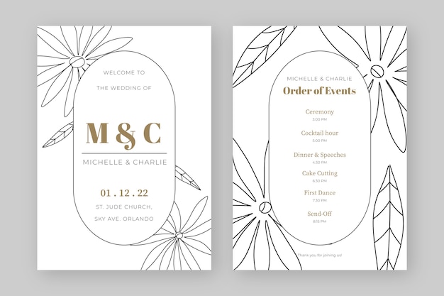 Free vector flat design wedding order of service template