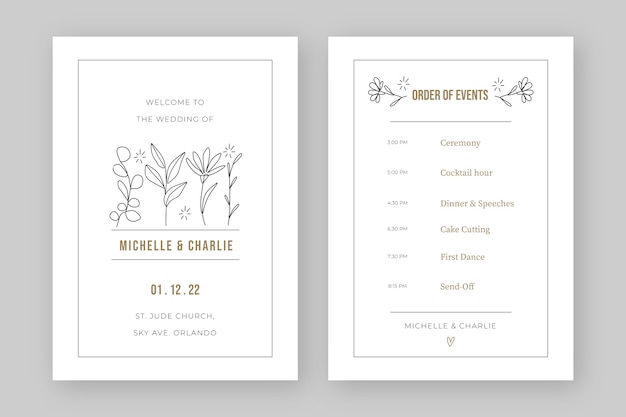 Free vector flat design wedding order of service template