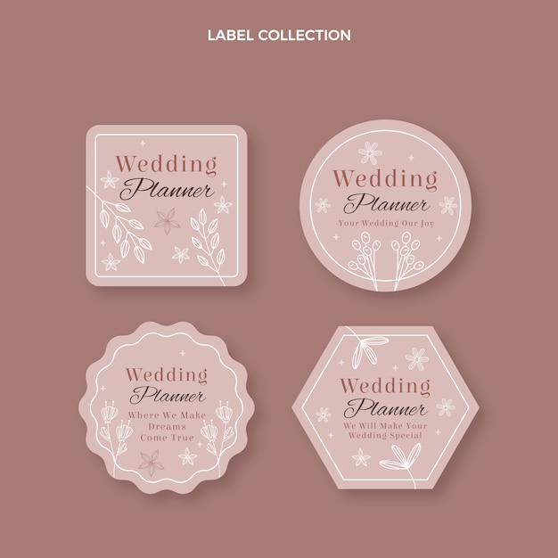 Vettore gratuito etichette per wedding planner dal design piatto