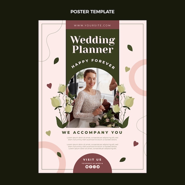 Vettore gratuito poster di wedding planner design piatto