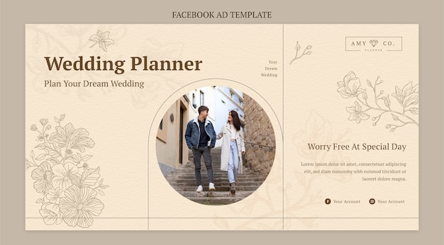 Vettore gratuito modello di wedding planner design piatto