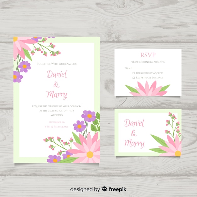 Flat design wedding stationery template