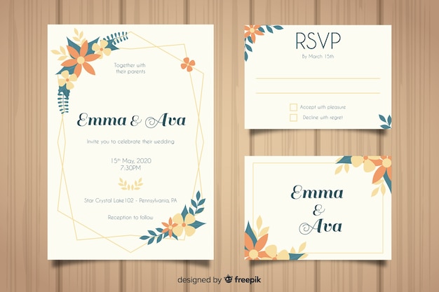 Free vector flat design wedding stationery template