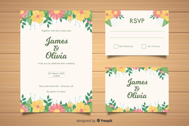 Flat design wedding stationery template