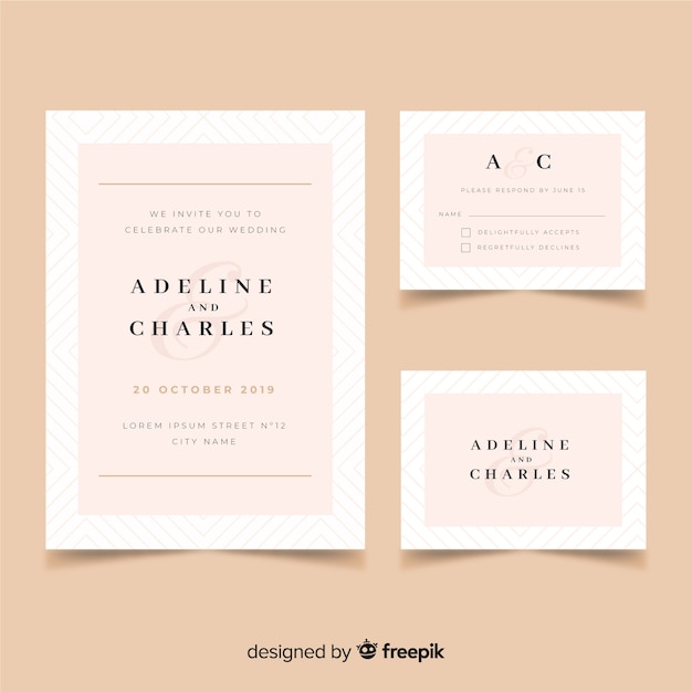 Free vector flat design wedding stationery template