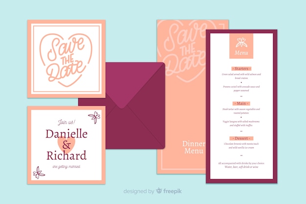 Free vector flat design wedding stationery template