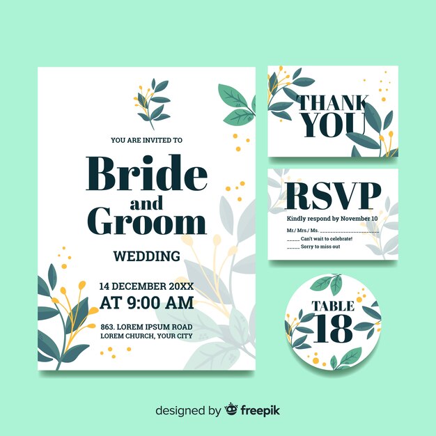 Flat design of wedding stationery template