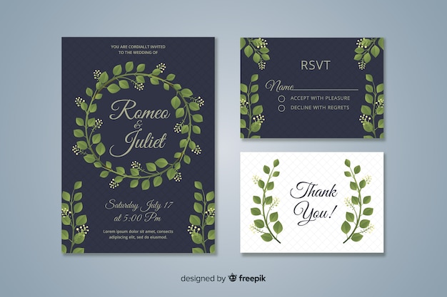 Flat design of wedding stationery template