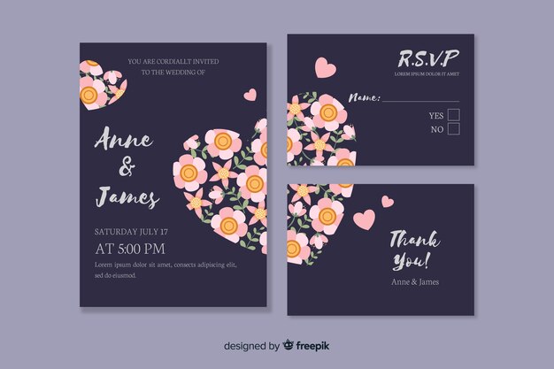 Flat design of wedding stationery template