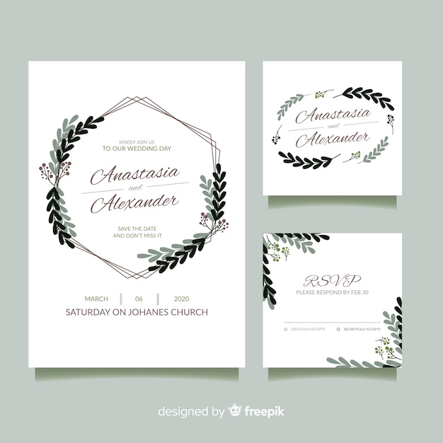 Free vector flat design of wedding stationery template