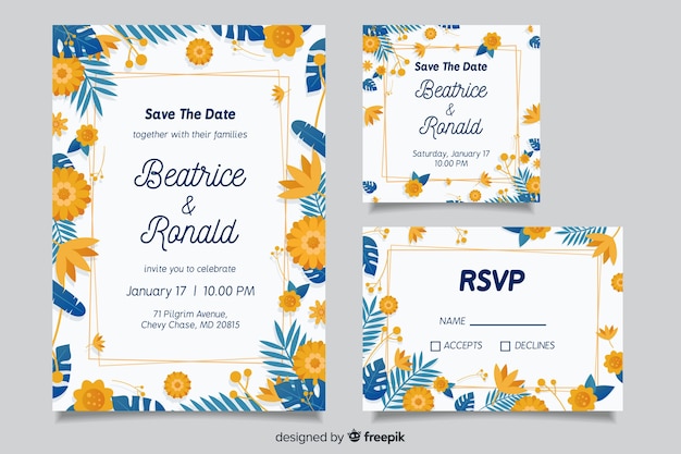 Free vector flat design of wedding stationery template