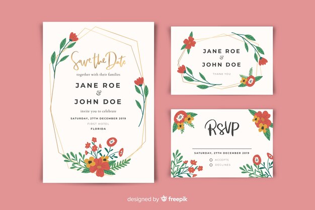 Flat design of wedding stationery template