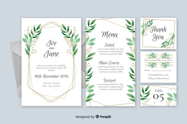 Flat design of wedding stationery template