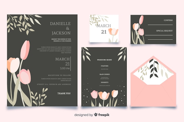 Flat design of wedding stationery template