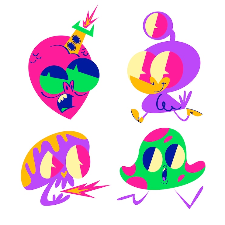 Free Vector flat design of weird creature stickers