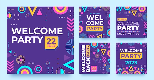 Free vector flat design welcome party instagram posts