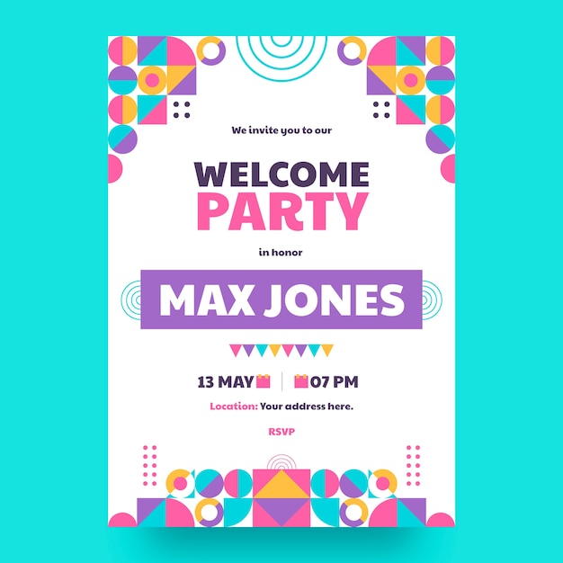 Flat Design Welcome Party Invitation Template – Free Vector Download