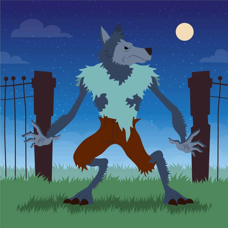 무료 Vector 평면 디자인 늑대 인간 그림