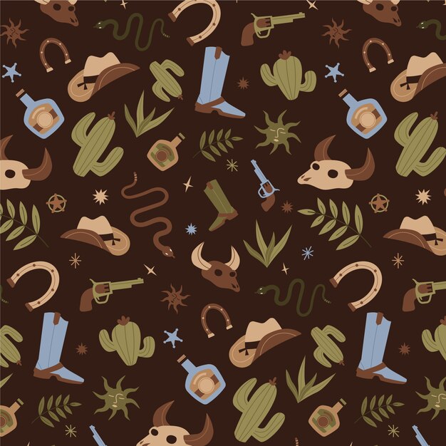 Flat design western seamless pattern