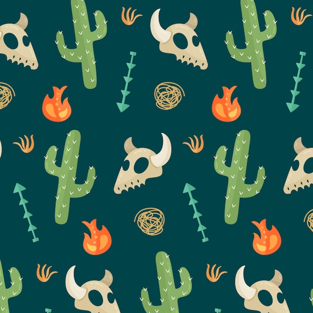 Flat design western seamless pattern