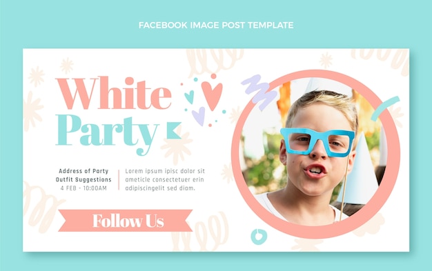 Пост в фейсбуке для белой вечеринки в плоском дизайне