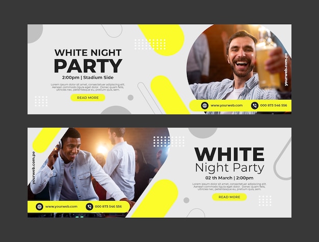 Flat design white party horizontal banners template