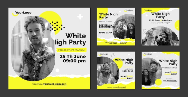 Flat design white party instagram posts