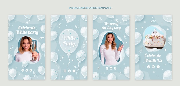 Free vector flat design white party instagram stories