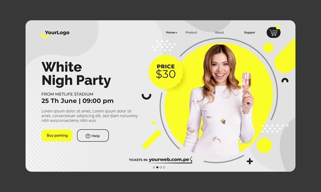 Flat design white party landing page