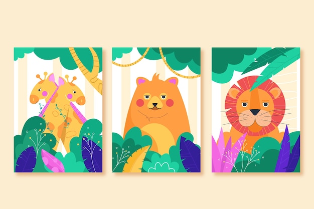 Free vector flat design wild animals covers