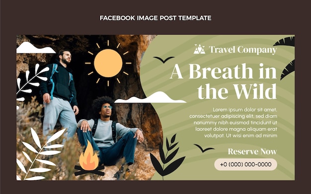 Post di facebook di viaggio nel deserto dal design piatto