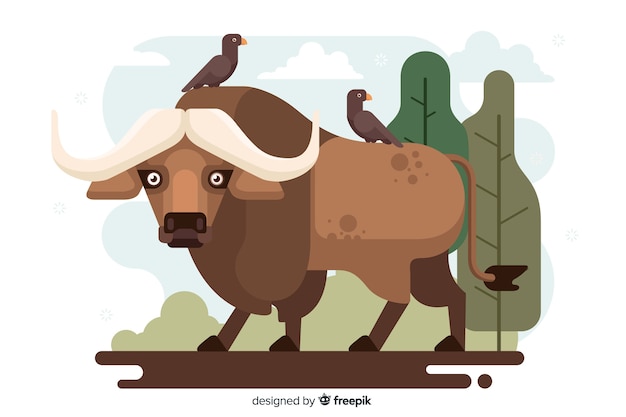 Free vector flat design wildlife buffalo cartoon