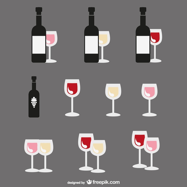 Free vector flat design of wine bottles and glasses